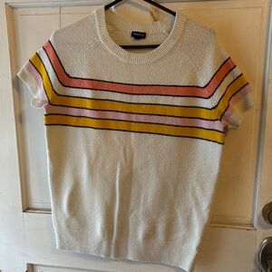 Torrid Cream Sweater with Pink, Yellow, and Orange Stripes